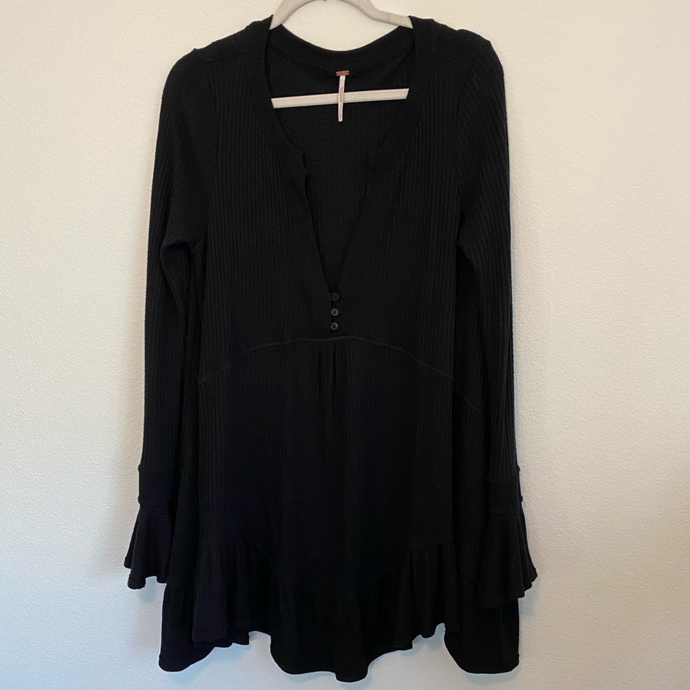 Free People Long Sleeve Black Mini Dress